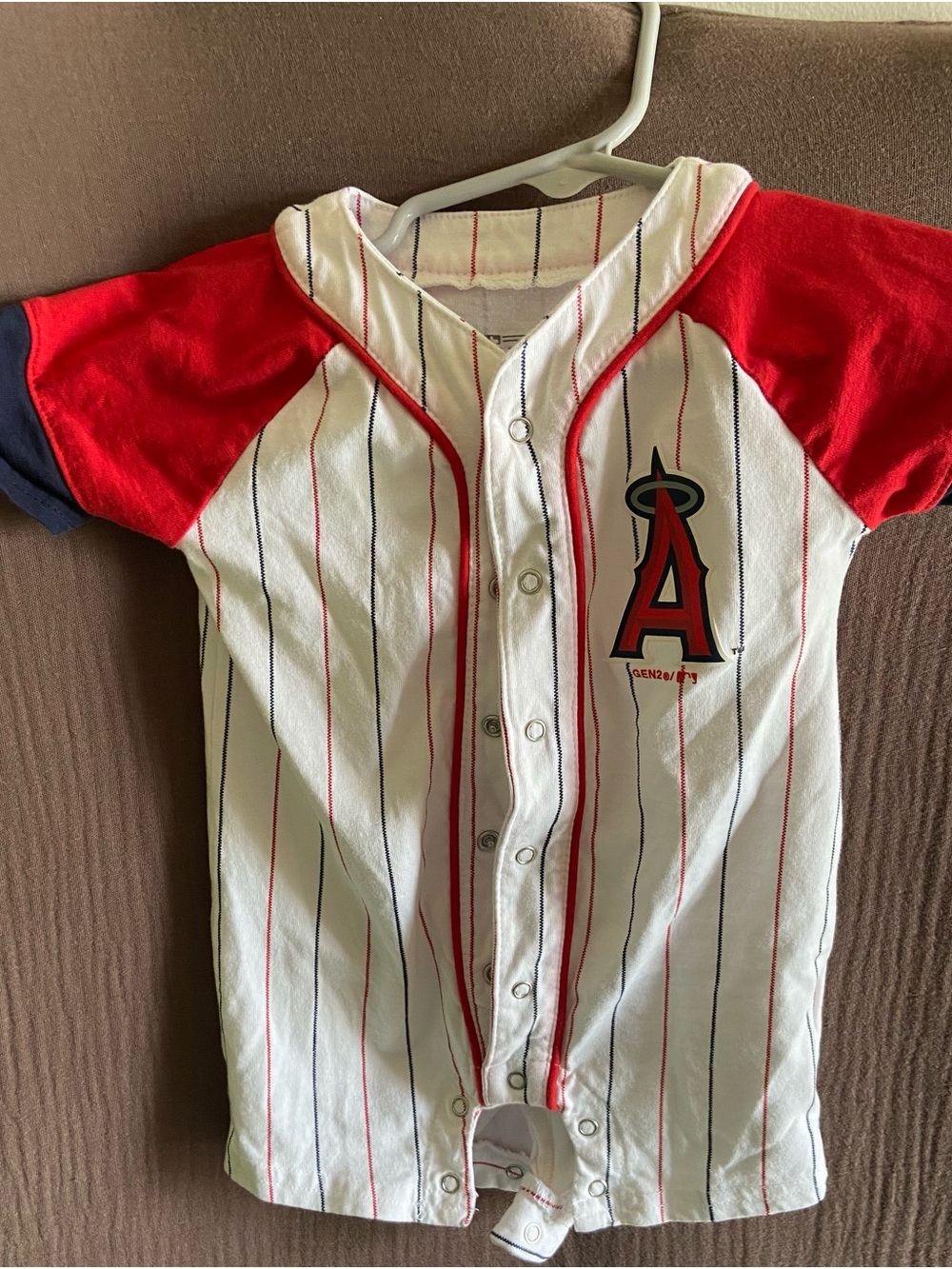 Angels Infant 3-6m Red & White Pinstripe Baseball One-Piece Bodysuit